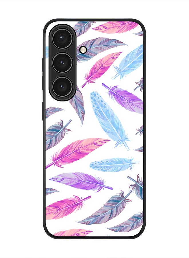 Stylizedd Rugged Black edge case for Samsung Galaxy S24, Slim fit Soft Case Flexible Rubber Edges Anti Drop TPU Gel Thin Cover- Feather Colors - Image 1