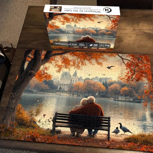 PICKFORU Whispers by The Lake Jigsaw Puzzles 1000 Pieces Vintage Autumn Romantic Grandparents Love Puzzles for Adults Retro Theme as Home Decor - Image 5
