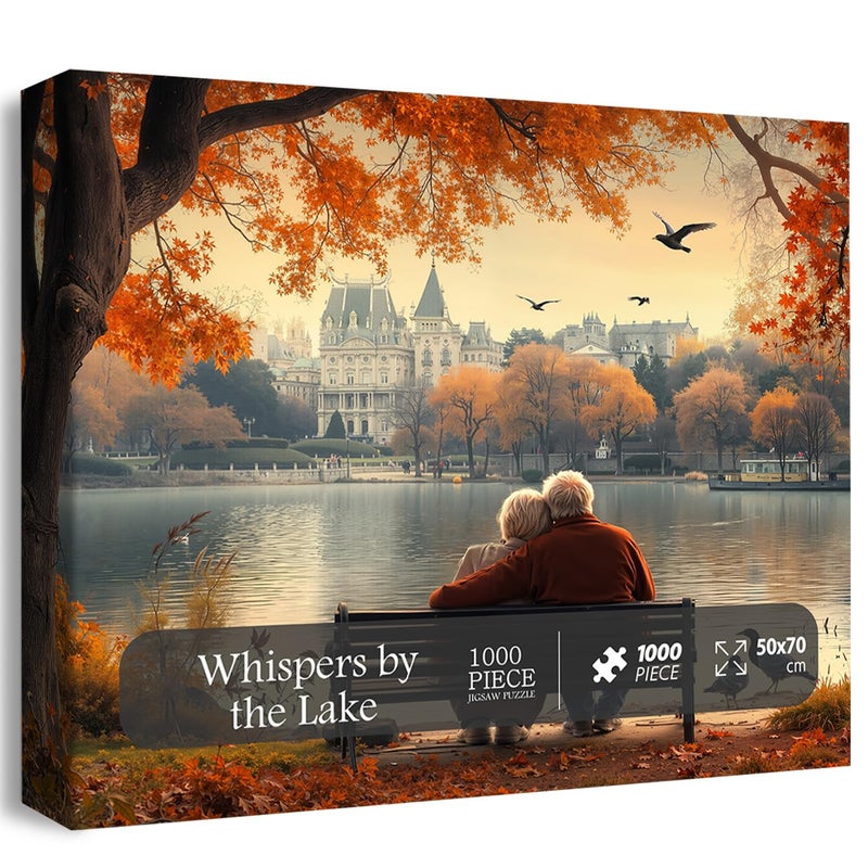 PICKFORU Whispers by The Lake Jigsaw Puzzles 1000 Pieces Vintage Autumn Romantic Grandparents Love Puzzles for Adults Retro Theme as Home Decor - Image 3