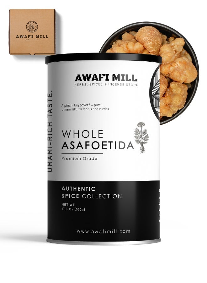 أباميك مسحوق الحلتيت من أوافي ميل - حلتيت كامل (دموع راتنج الحلتيت) | حلتيت فائق الفعالية للتتبيل/التقلية، والعدس، والسامبار، والراسام، والمخللات، والشات، والباراثا، ومزيج التوابل - 500 غرام | 17.6 أونصة - Image 1