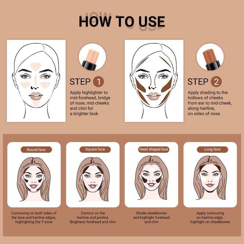 evpct 4 Colors Contour Stick Makeup Set Concealer Stick Cream Contouring Palette Makeup Kit for Beginners Nose Bronzer Sticks Liquid Contour Face Highlighter Makeup 02+03 - Image 4