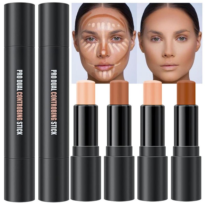 evpct 4 Colors Contour Stick Makeup Set Concealer Stick Cream Contouring Palette Makeup Kit for Beginners Nose Bronzer Sticks Liquid Contour Face Highlighter Makeup 02+03 - Image 1