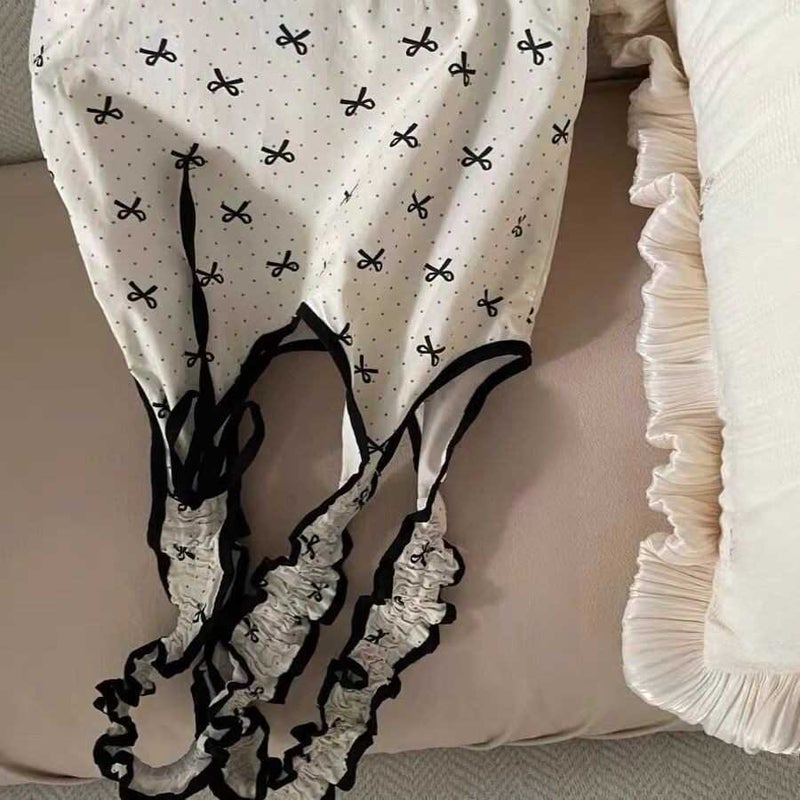 Korean Niche Bow Polka Dot Canvas Bag Sweet Girl Drawstring Pleated Handbag Student Commuter Shoulder Bag - Image 5