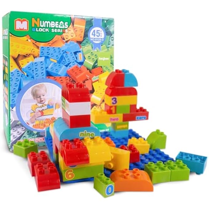 45 PCS STACKING NUMBERS BUILDING BLOCKS CONSTRUCTION SET FOR KIDS TOYS, ACTIVITY PLAYSET PUZZLE BLOCKS GAMES FOR KIDS - EDUCATIONAL LEARNING CONSTRUCTION TOYS FOR BOYS & GIRLS 2+ YEARS - Image 1