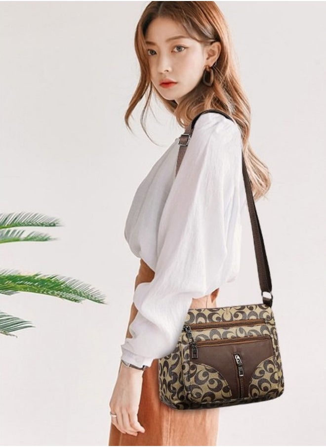WAOKN - Women's Large Capacity Shoulder Bag, New Fashion Simple Casual Crossbody Bag Tote Bag for Ladies, PU Material Crossbody Bag Sling Bag Messenger Bag (Brown) - Image 1