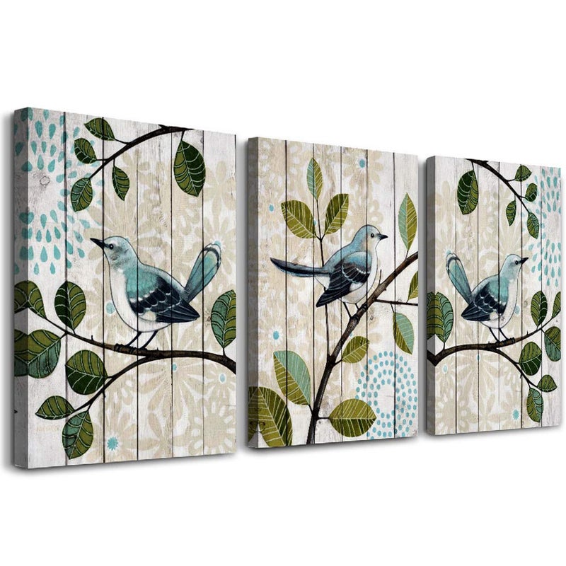 Bird On The Branch 3 Piece Abstract Canvas Wall Art For Living Room Wall Decor For Bedroom Kitchen Decorations Abstract Posters Canvas Prints Artwork Modern Framed Bathroom Home Decoration 16" X 24"