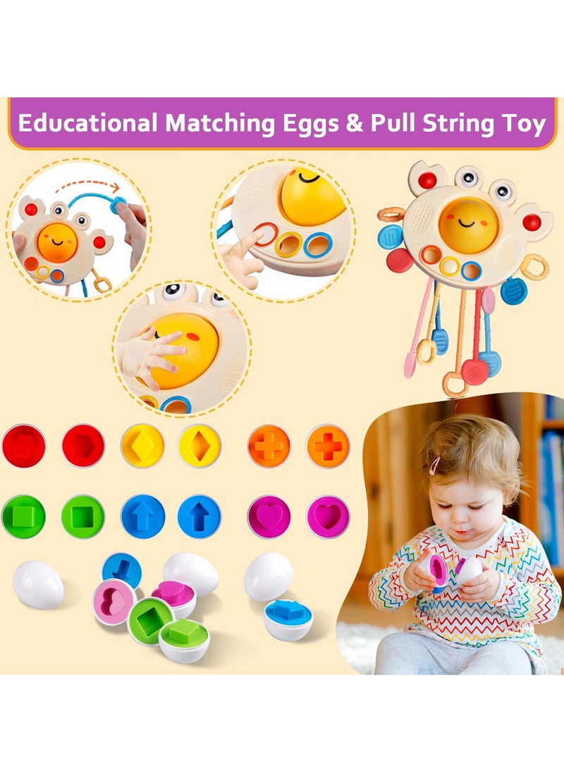 XiuWoo 6 in 1 Montessori Toys for Babies, Sensory Bins Toys for Toddlers 1-3, Pull String Teether Infants Bath Toys  Stacking Blocks Rings, Matching Shape Sorter, Suction Cup Toy  - Image 2