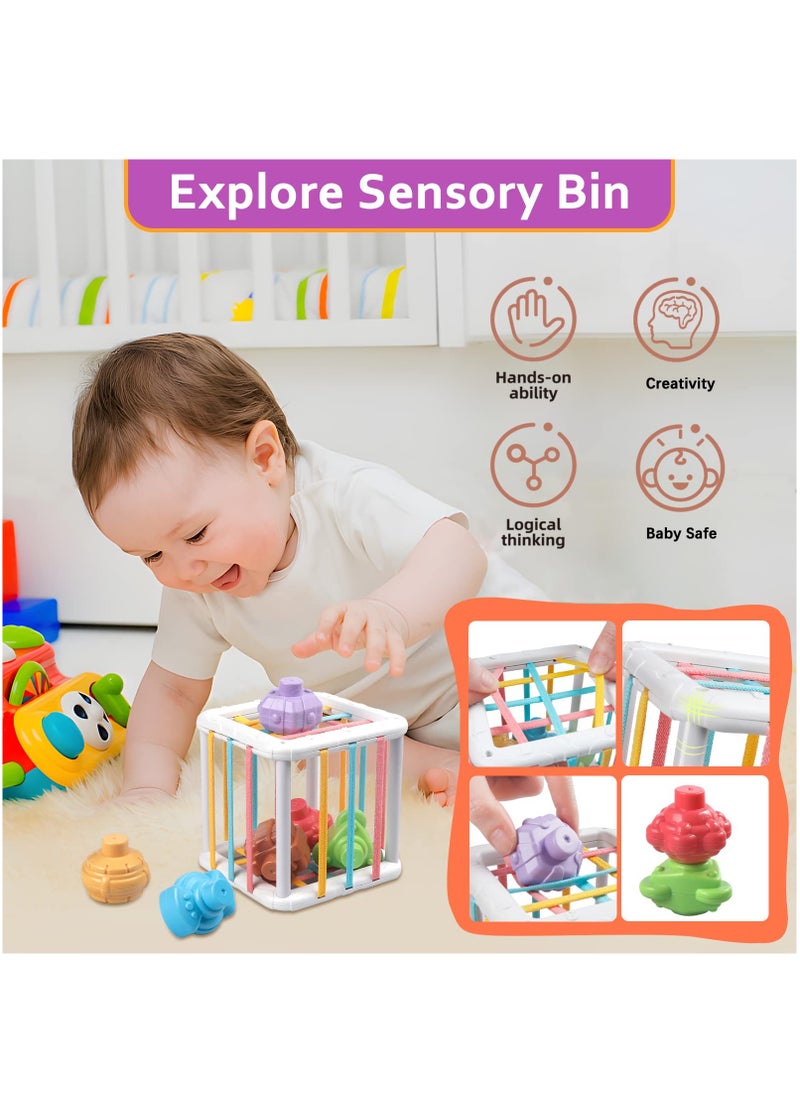 XiuWoo 6 in 1 Montessori Toys for Babies, Sensory Bins Toys for Toddlers 1-3, Pull String Teether Infants Bath Toys  Stacking Blocks Rings, Matching Shape Sorter, Suction Cup Toy  - Image 4