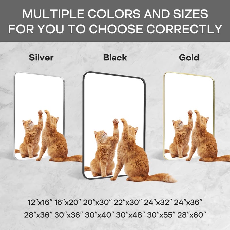 Minuover Wall Mount Mirror for Bathroom, Brushed Black Metal Framed Rounded Corner Rectangular Vanity Mirror (24" x 30", Black) - Image 5