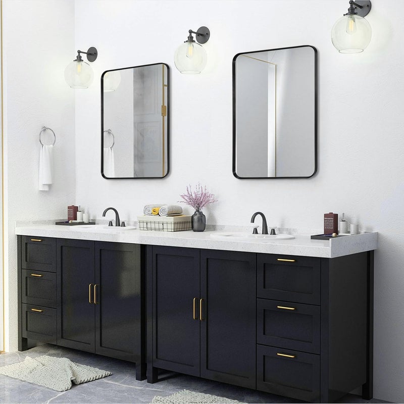 Minuover Wall Mount Mirror for Bathroom, Brushed Black Metal Framed Rounded Corner Rectangular Vanity Mirror (24" x 30", Black) - Image 3