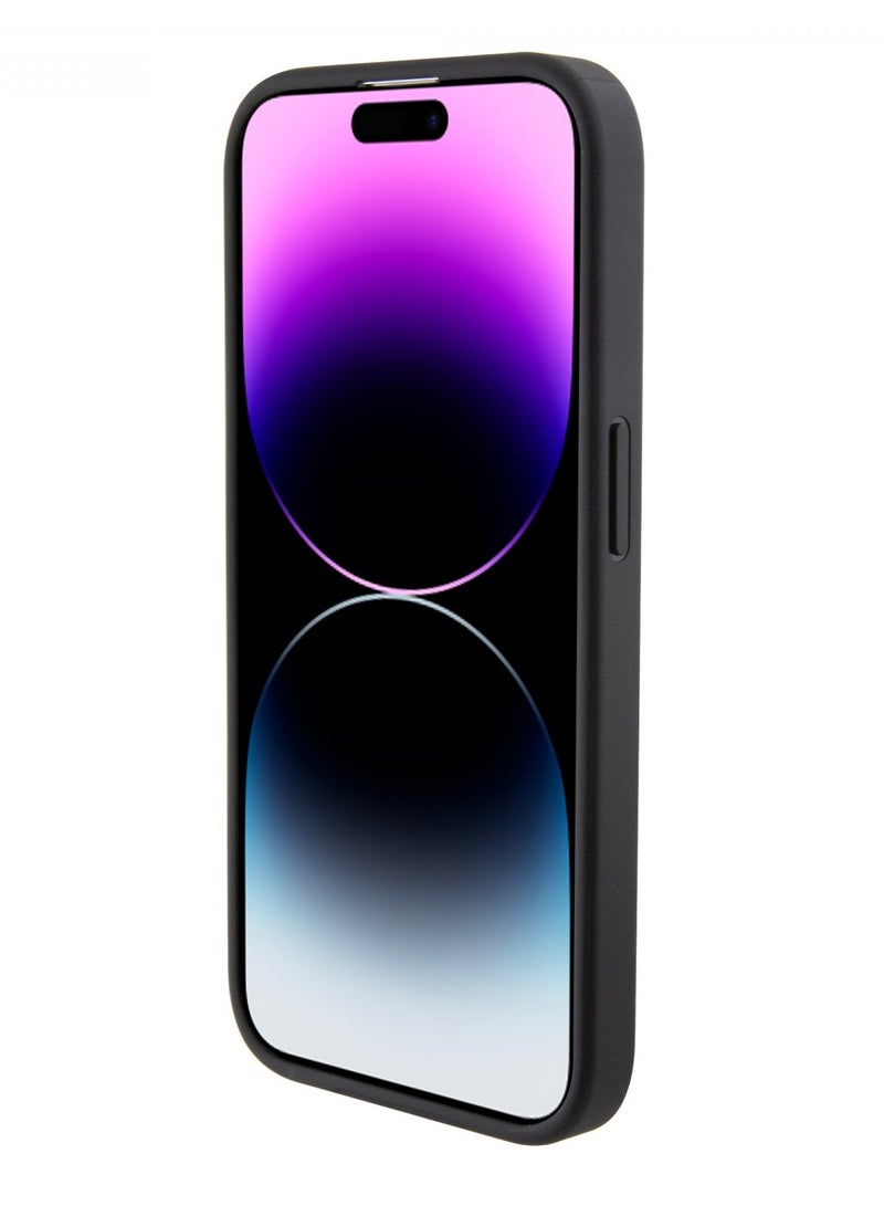 بي إم دبليو غلاف خلفي من جلد البولي يوريثان M للآيفون 15 برو بغطاء خلفي من جلد البولي يوريثان M مع نقش وخطوط سداسية - أسود - Image 3