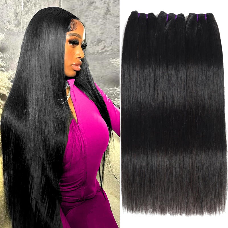 Beauty Queen 16A Straight Bundles Human Hair (18 20 22 Inch) 100% Unprocessed Human Hair Bundles Straight Weave Thick 3 Bundles Remy Brazilian Virgin Hair Extensions for Women Natural Black Color - Image 1