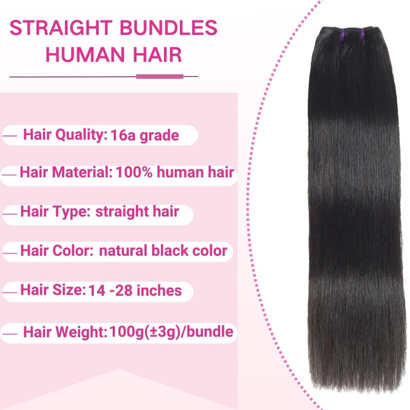 Beauty Queen 16A Straight Bundles Human Hair (18 20 22 Inch) 100% Unprocessed Human Hair Bundles Straight Weave Thick 3 Bundles Remy Brazilian Virgin Hair Extensions for Women Natural Black Color - Image 5