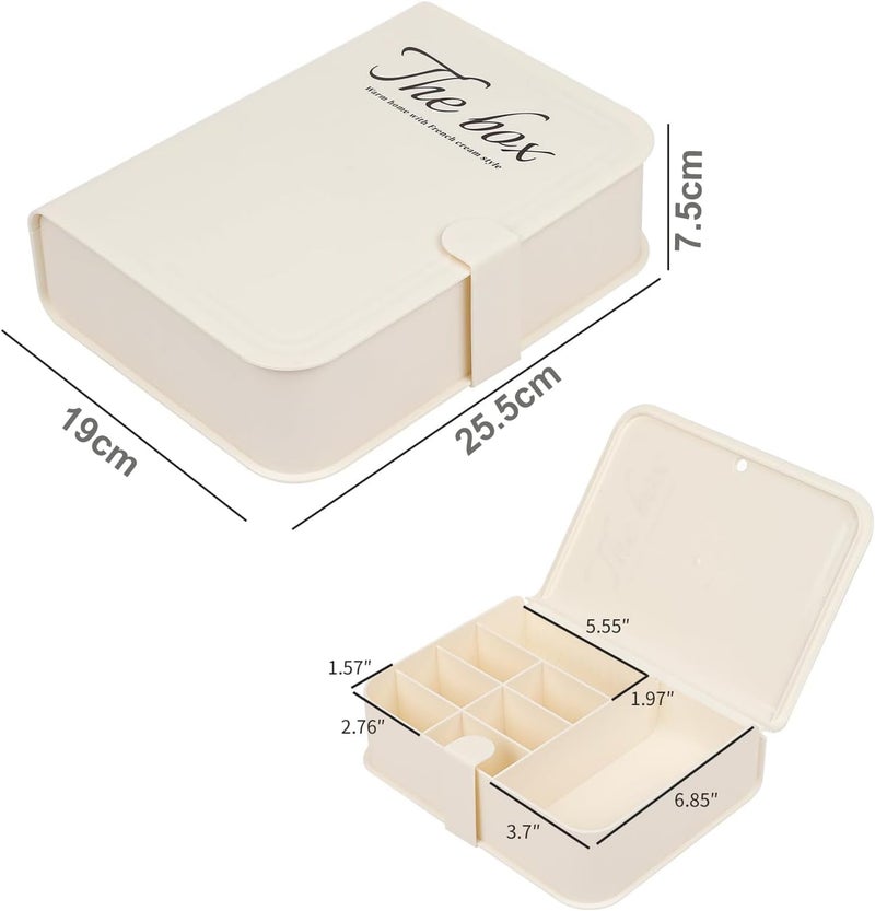House of Quirk Plastic Cable Organizer Box with Lid and 8 Compartment, Cord Management Storage Case, Electronics Accessories Organizer for Home Office Desk, Drawer, Phone Charger (Cream) - Image 3