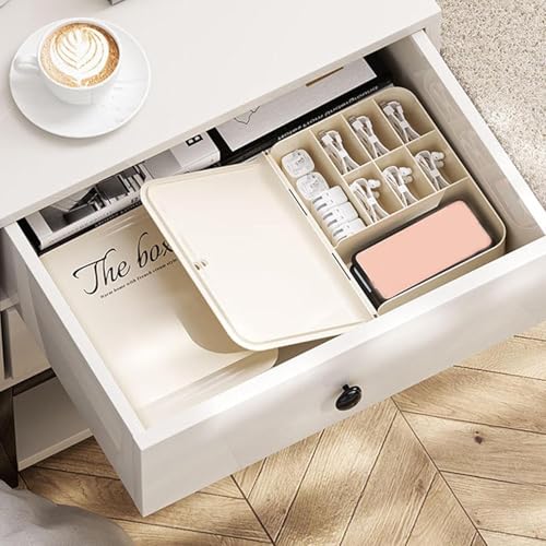 House of Quirk Plastic Cable Organizer Box with Lid and 8 Compartment, Cord Management Storage Case, Electronics Accessories Organizer for Home Office Desk, Drawer, Phone Charger (Cream) - Image 4