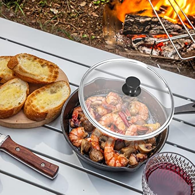 يوتوبيا كيتشين مقلاة حديد زهر مسبقة التتبيل مقاس 8 بوصات مع غطاء مقلاة حديد زهر آمنة للشواء للاستخدام الداخلي والخارجي - Image 5