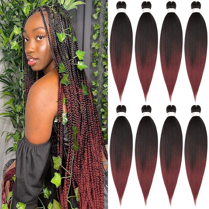 Braiding Hair 32 Inch 8 Packs Hair Extensions Professional Synthetic Braid Hair Crochet Braids Soft Yaki Texture Hot Water Setting Ombre Natural Black to Burgundy32inch 1BBug