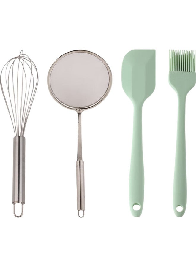Baijie Silicone Scraper, Oil Brush, Egg Beater, Stainless Steel Strainer, Spatula, Four-In Set, Baking Tools - Image 3