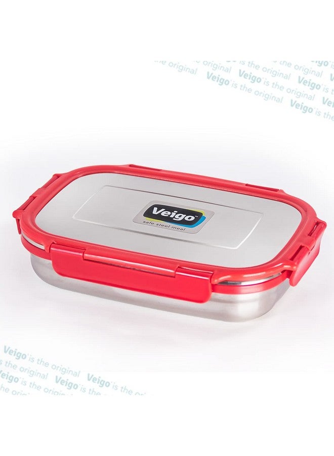 Veigo Steel Lunch Boxes for Office Men, Tiffin Box for Office Men, Lunch Box for Kids, Jumbo 950 ml, 180 ml Veg Box | Detachable Clips | Leakproof & Airtight | Durable Stainless Steel Lid | Red - Image 4