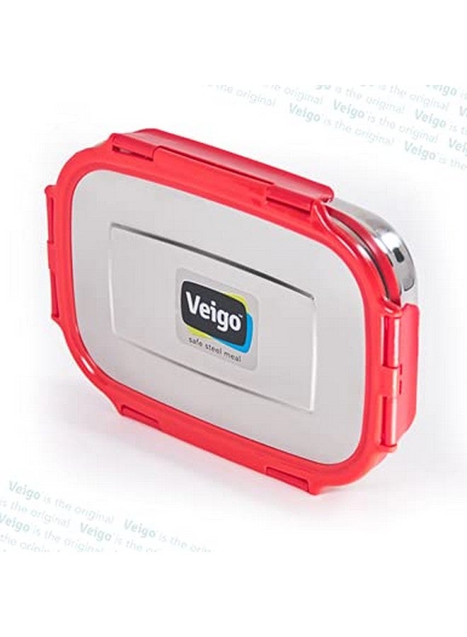 Veigo Steel Lunch Boxes for Office Men, Tiffin Box for Office Men, Lunch Box for Kids, Jumbo 950 ml, 180 ml Veg Box | Detachable Clips | Leakproof & Airtight | Durable Stainless Steel Lid | Red - Image 5