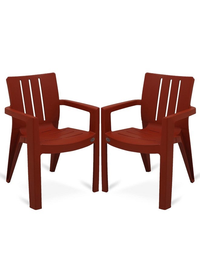 Supreme chairs Supreme chairs Kent Mid Back Modern Plastic Chair with Arm for Living Room, Dining Room, Garden and Office, Weight Bearing Capacity- 200kg (Color: Almond Red | Set of 2) - Image 1
