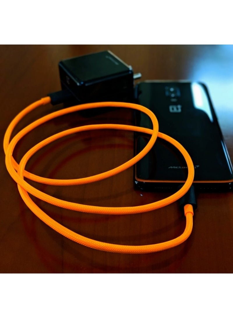 CATANES USB Type-C Cable Fast Charge 30W Tangle-Free Nylon Braided 1meter for OnePlus 8/8 Pro/8T/Nord/7/7 Pro/7T/6/6T/6T McLaren Orange/Black - Image 4