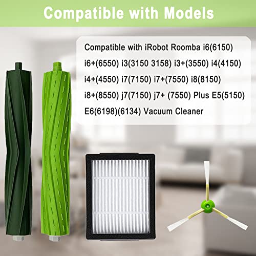 Bvhonwe 18 Pack Roomba Replacement Parts for iRobot Roomba i7 i7+ i3 i3+ i4 J7J7+/Plus i6 i6+ i5+j5+ i8 +/Plus E5 E6 E7 I & E & J Series Vacuum Cleaner, 2 Set of Roller Brush & 8 Filters & 8 Side Brushes - Image 2