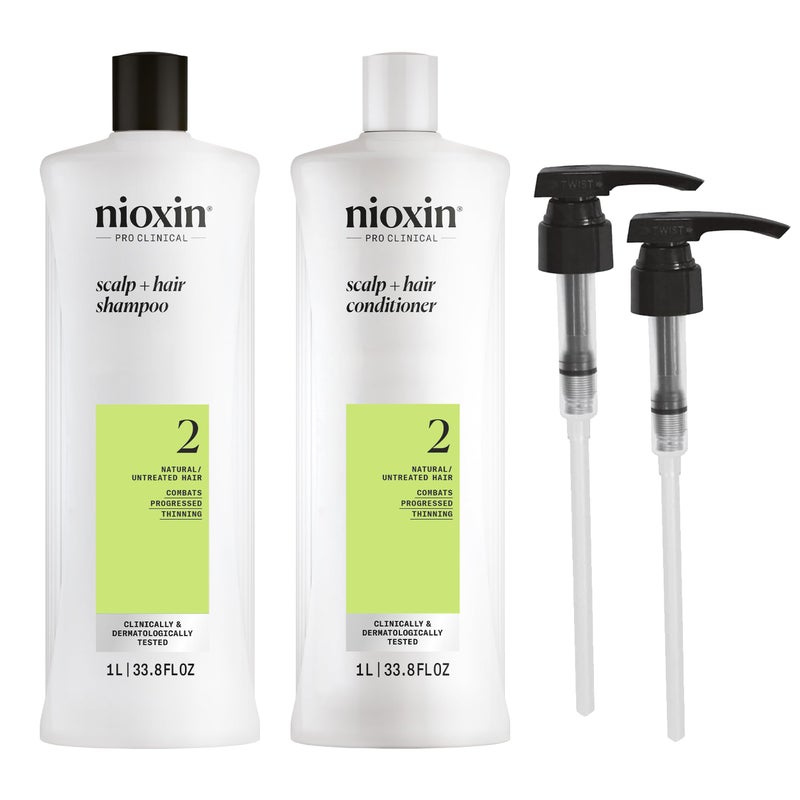 Nioxin System 2 Shampoo & Conditioner Prepack, Natural Treated Hair with Progressed Thinning, Pumps Included, 33.8 fl oz (Packaging May Vary)