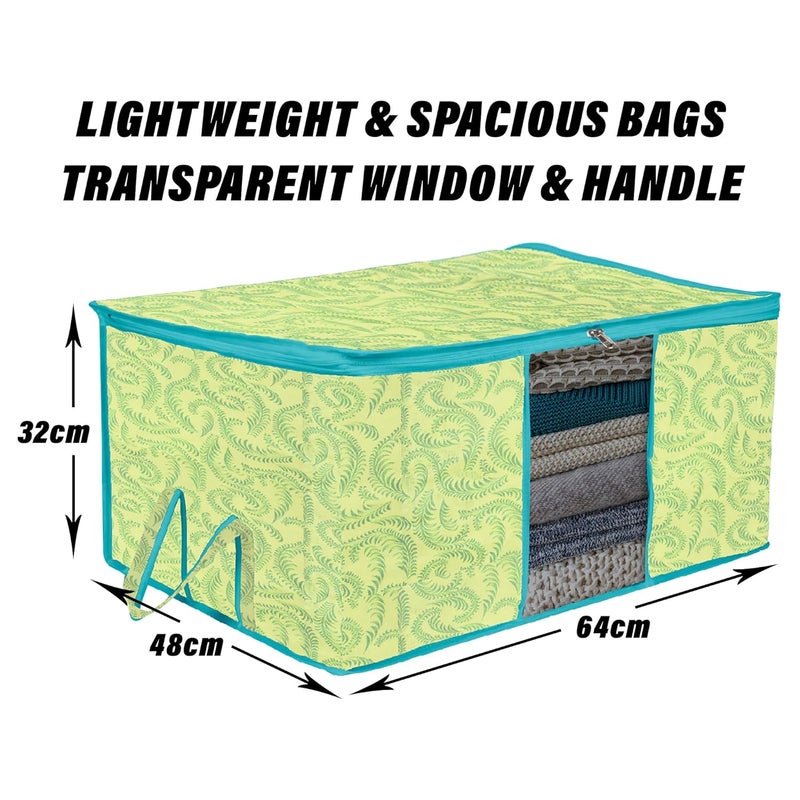 Kuber Industries Kuber Industries Underbed Storage Bag Clothes Storage Bag Blanket Cover with Clear Window Zipper Closure Handle Cloth Organizer LeafDesign Large Pack of 2 Green  - Image 3