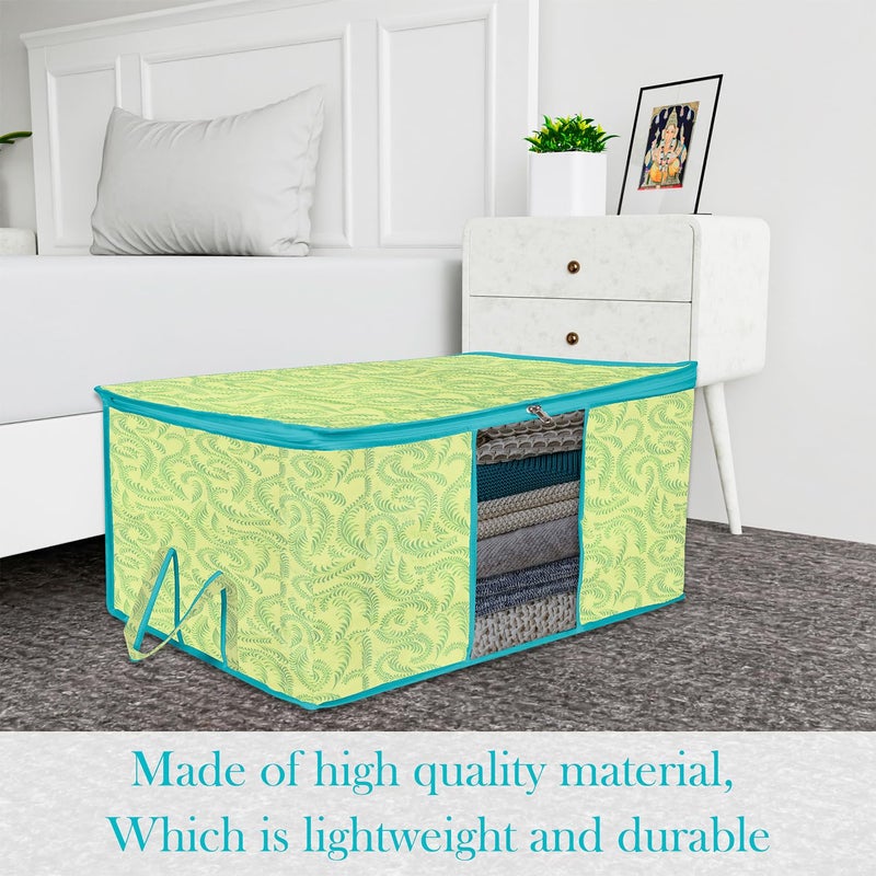 Kuber Industries Kuber Industries Underbed Storage Bag Clothes Storage Bag Blanket Cover with Clear Window Zipper Closure Handle Cloth Organizer LeafDesign Large Pack of 2 Green  - Image 2