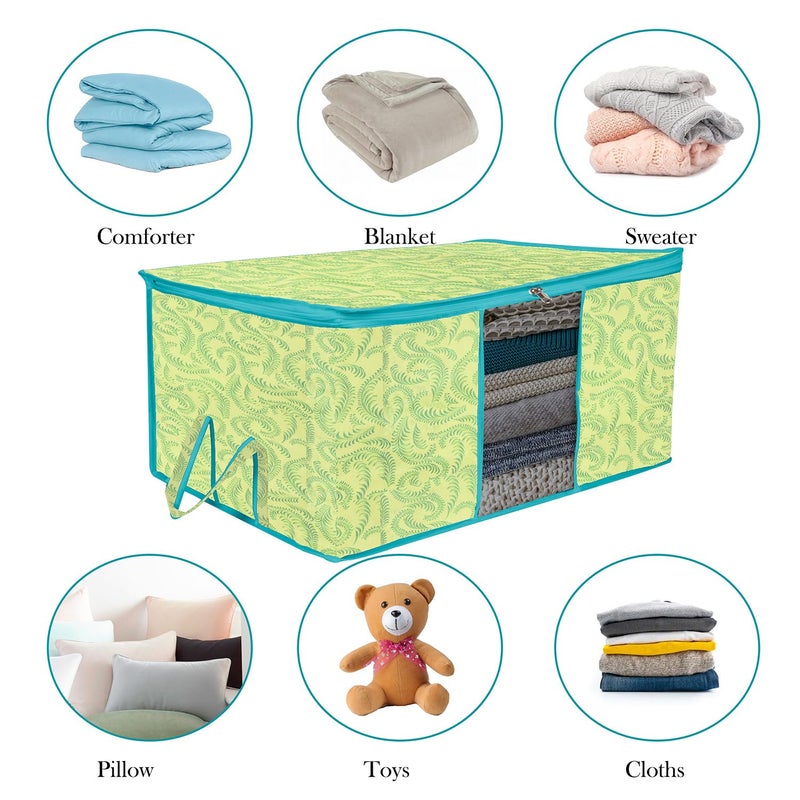Kuber Industries Kuber Industries Underbed Storage Bag Clothes Storage Bag Blanket Cover with Clear Window Zipper Closure Handle Cloth Organizer LeafDesign Large Pack of 2 Green  - Image 5