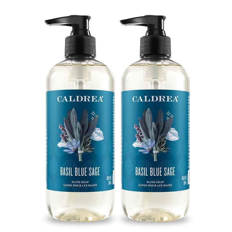 Caldrea Hand Wash Soap Aloe Vera Gel Olive Oil and Essential Oils to Cleanse and Condition Basil Blue Sage 108 oz 2 Pack