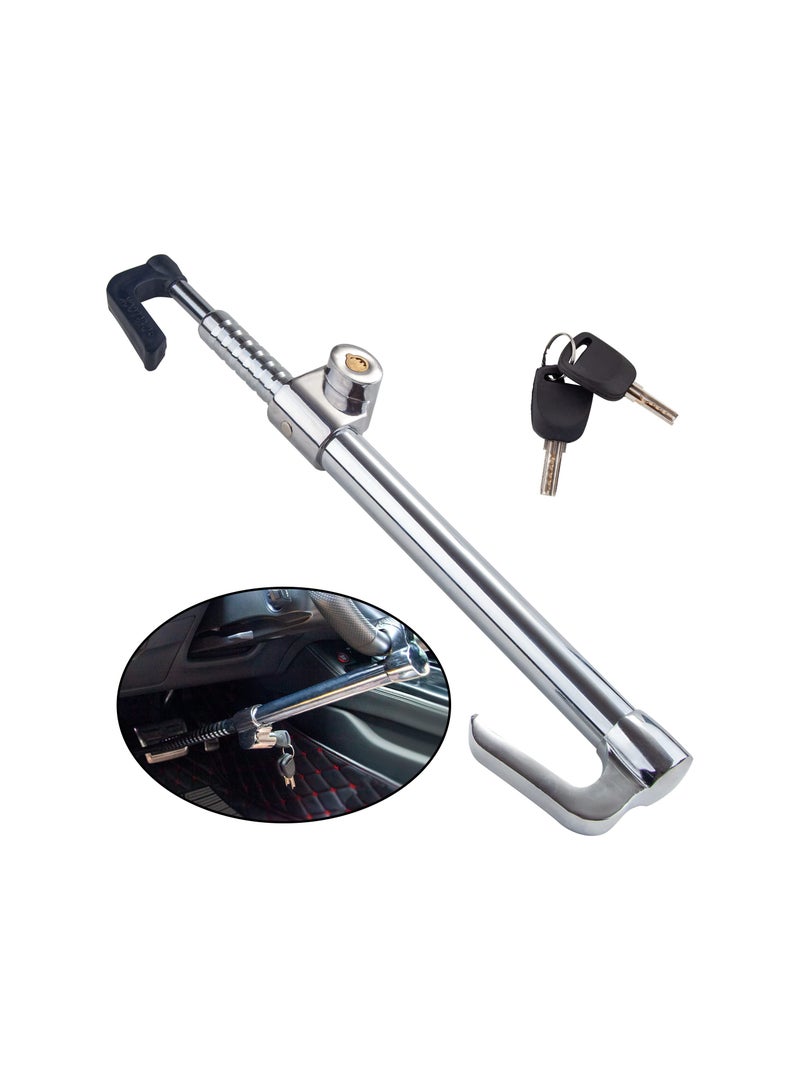 Heavy-Duty Steering Wheel Lock Bar - Adjustable Length Anti-Theft Brake Pedal Lock with 2 Keys, Silver Finish for Enhanced Vehicle Security - Image 1