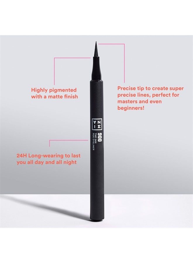 3INA مكياج - نباتي - خالي من القسوة - قلم كحل 24 ساعة 900 - أسود - تركيبة تدوم 24 ساعة - لون أسود مكثف عالي الصبغة - طرف دقيق للغاية - Image 3