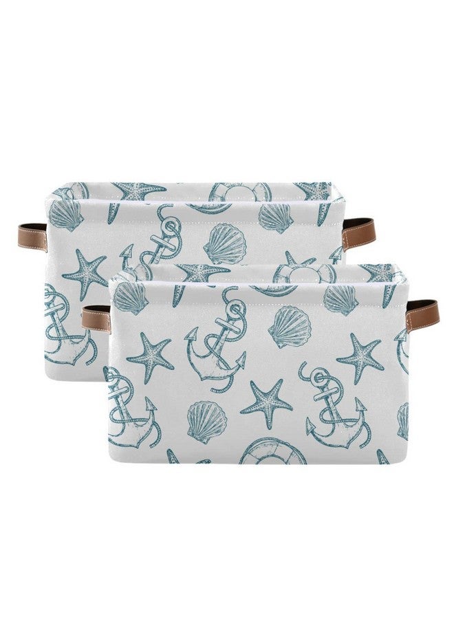 Wamika Coastal Anchor Nautical Theme Storage Basket Fabric Laundry Baskets Starfish Summer Beach Storage Boxes Organizer Bag for Baby Cloth Dog Toy Book Storage Cubes Shelf Closet Bins 16x12x8 Inches - Image 2