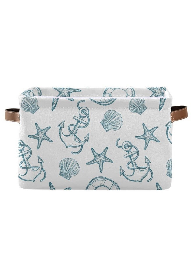 Wamika Coastal Anchor Nautical Theme Storage Basket Fabric Laundry Baskets Starfish Summer Beach Storage Boxes Organizer Bag for Baby Cloth Dog Toy Book Storage Cubes Shelf Closet Bins 16x12x8 Inches - Image 1