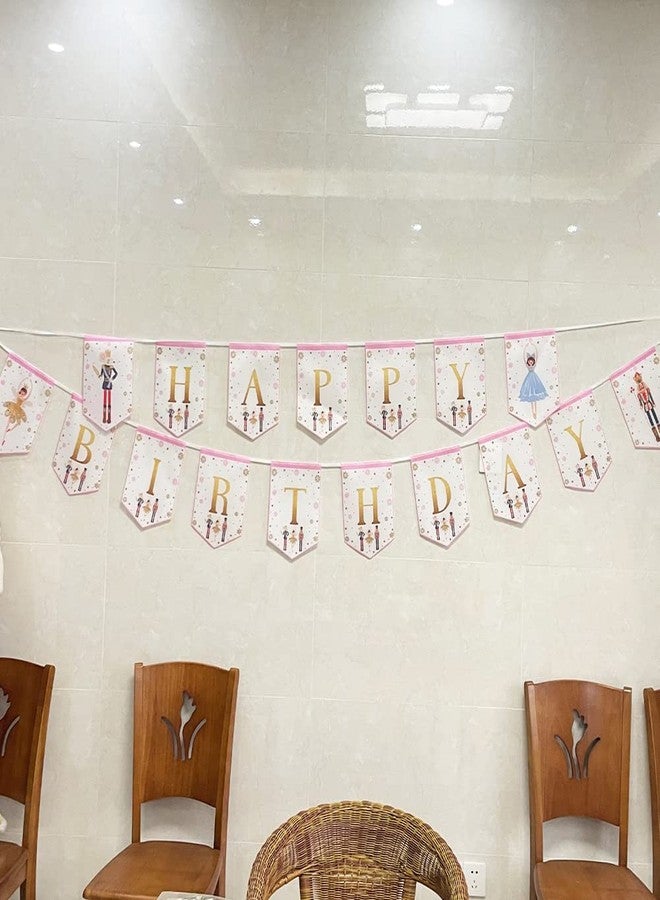 WLWLGLUCK Nutcracker Birthday Banner for Kids and Adults, Party Supplies Decorations for Winter Birthday and Ballet, Mouse King and Ballerina Bunting Garland Fabric - Image 2