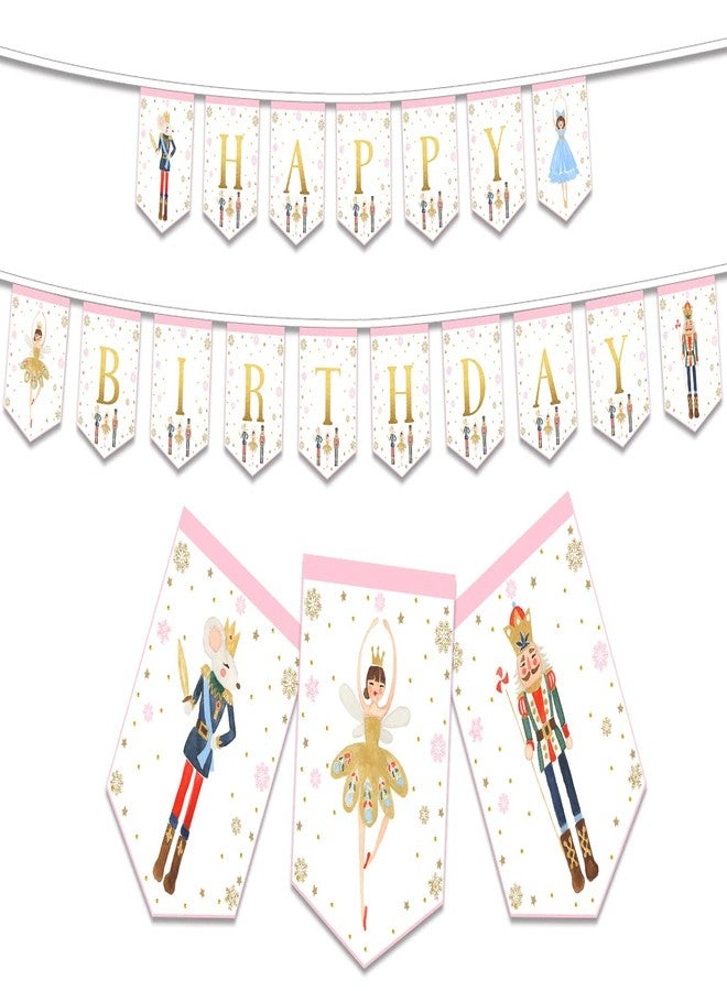 WLWLGLUCK Nutcracker Birthday Banner for Kids and Adults, Party Supplies Decorations for Winter Birthday and Ballet, Mouse King and Ballerina Bunting Garland Fabric - Image 1