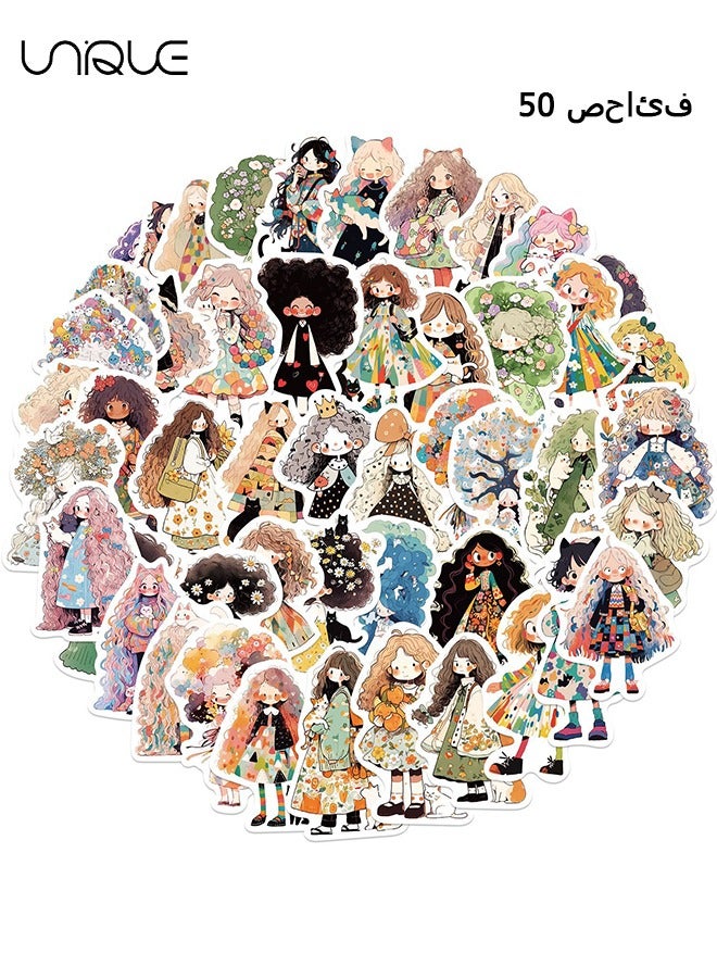 Unique 50Pcs Cartoon Doodle Girl Stickers, Vinyl Waterproof Stickers for Water Bottles Laptop Phone Computer Guitar, Gifts for Teens, Girls, Fans - Image 1