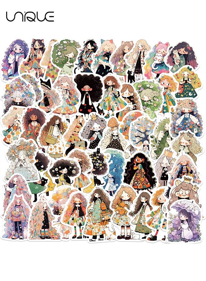 Unique 50Pcs Cartoon Doodle Girl Stickers, Vinyl Waterproof Stickers for Water Bottles Laptop Phone Computer Guitar, Gifts for Teens, Girls, Fans - Image 4