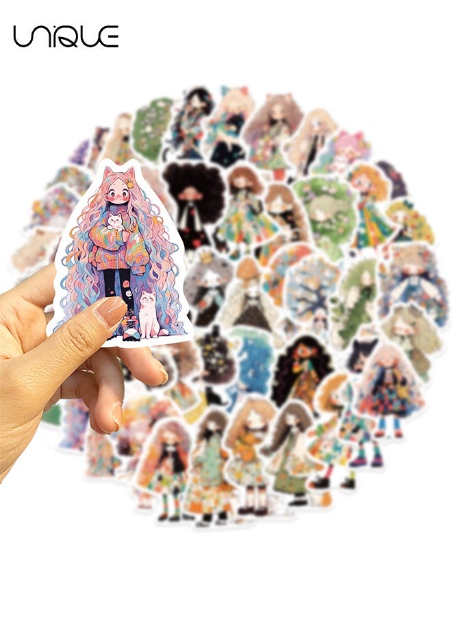 Unique 50Pcs Cartoon Doodle Girl Stickers, Vinyl Waterproof Stickers for Water Bottles Laptop Phone Computer Guitar, Gifts for Teens, Girls, Fans - Image 3