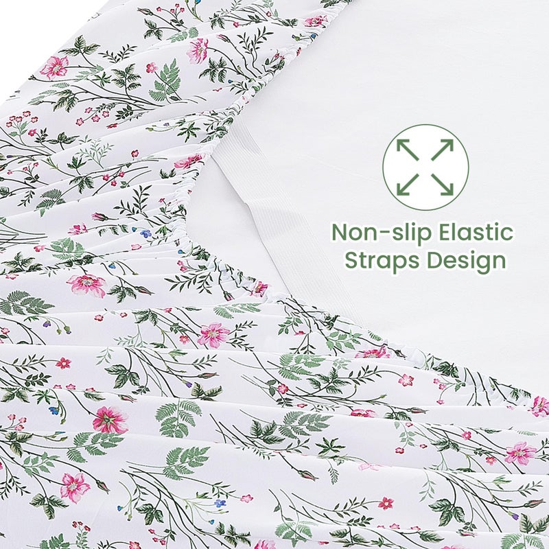Softan Vintage Queen Bed Sheets, Cozy Microfiber Flower Printed Sheets with 15" Deep Pocket Fitted Sheet & Non-Slip Straps, Patterned Botanical Wildflower Sheets & Pillowcase Set - Image 2