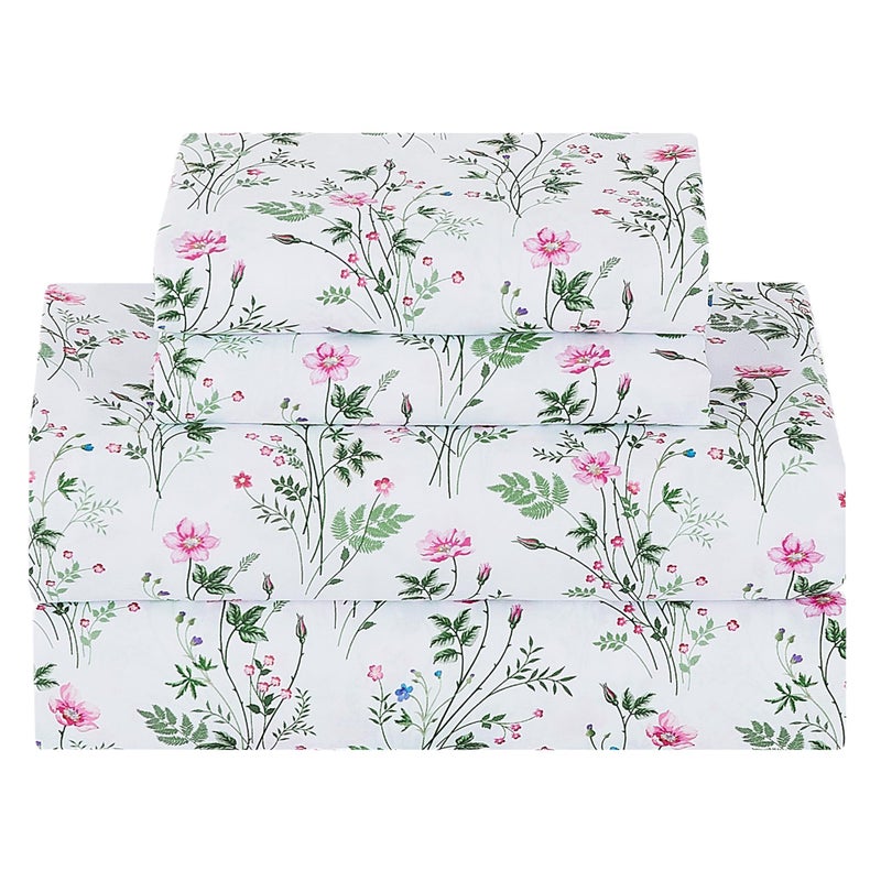 Softan Vintage Queen Bed Sheets, Cozy Microfiber Flower Printed Sheets with 15" Deep Pocket Fitted Sheet & Non-Slip Straps, Patterned Botanical Wildflower Sheets & Pillowcase Set - Image 1