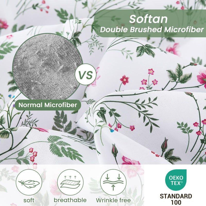Softan Vintage Queen Bed Sheets, Cozy Microfiber Flower Printed Sheets with 15" Deep Pocket Fitted Sheet & Non-Slip Straps, Patterned Botanical Wildflower Sheets & Pillowcase Set - Image 3