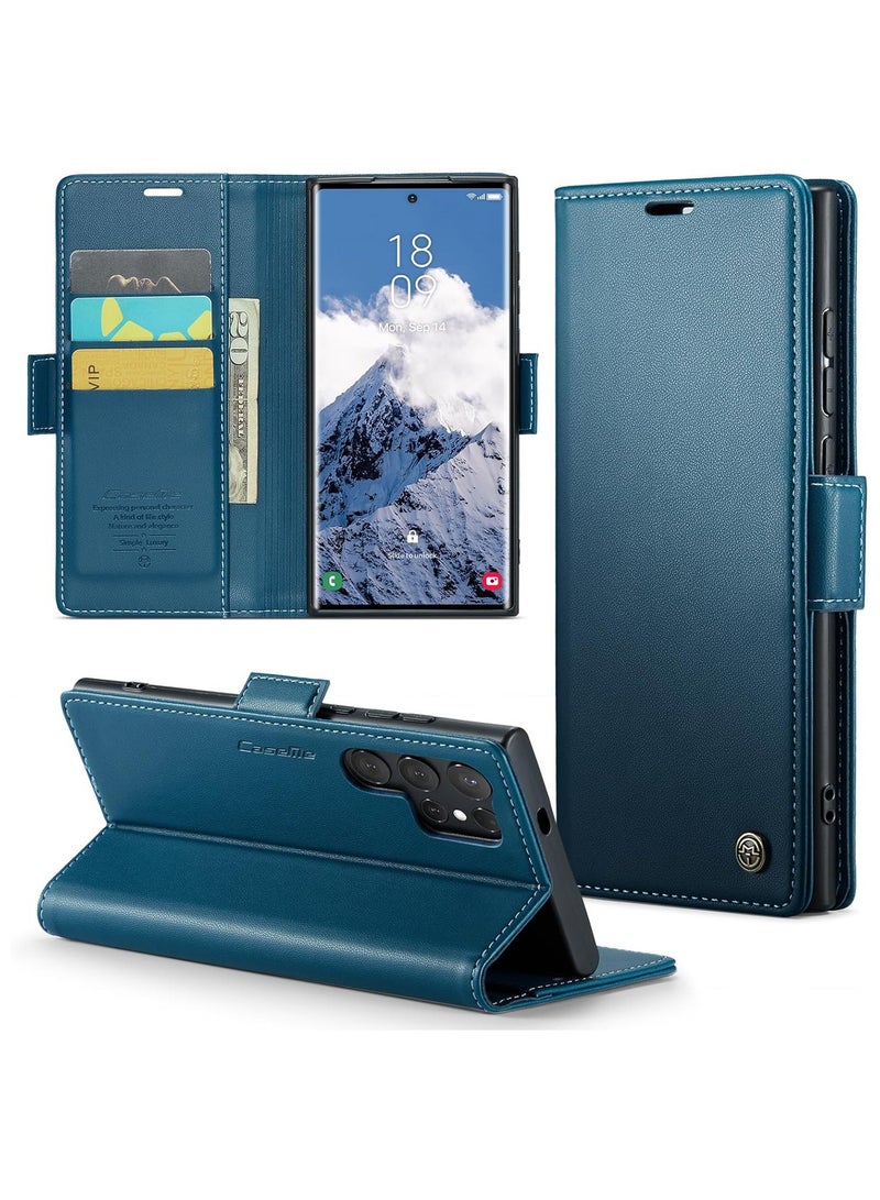 CaseMe Case Me Compatible With Samsung Galaxy S25 Ultra Flip Case Luxury PU Leather Design Anti Fingerprint 023 Card Slot Holder (Blue)  - Image 2