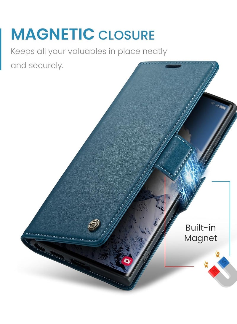 CaseMe Case Me Compatible With Samsung Galaxy S25 Ultra Flip Case Luxury PU Leather Design Anti Fingerprint 023 Card Slot Holder (Blue)  - Image 3