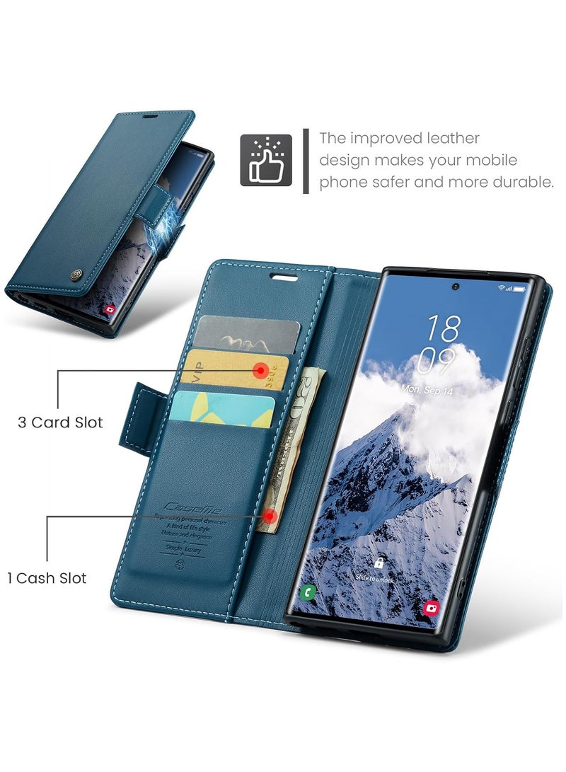 CaseMe Case Me Compatible With Samsung Galaxy S25 Ultra Flip Case Luxury PU Leather Design Anti Fingerprint 023 Card Slot Holder (Blue)  - Image 4