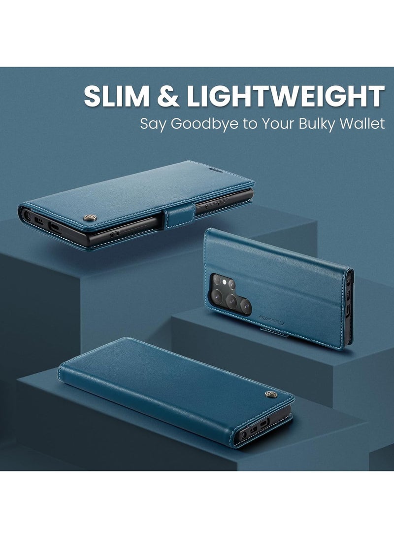 CaseMe Case Me Compatible With Samsung Galaxy S25 Ultra Flip Case Luxury PU Leather Design Anti Fingerprint 023 Card Slot Holder (Blue)  - Image 5