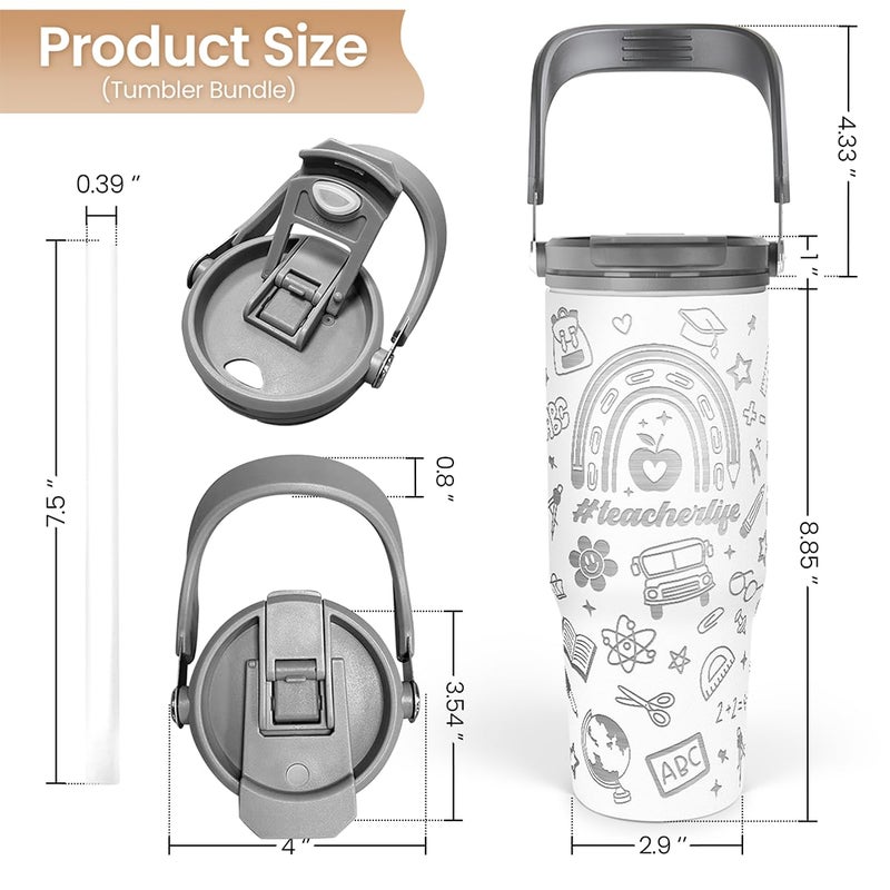 SANDJEST Teacher Appreciation Gifts  Best Teacher Ever Tumbler 30oz  Stainless Steel Insulated Tumblers Coffee Travel Cup with Handle & Flip Straw  Teachers Gifts from Student for Birthday Christmas Grad - Image 2
