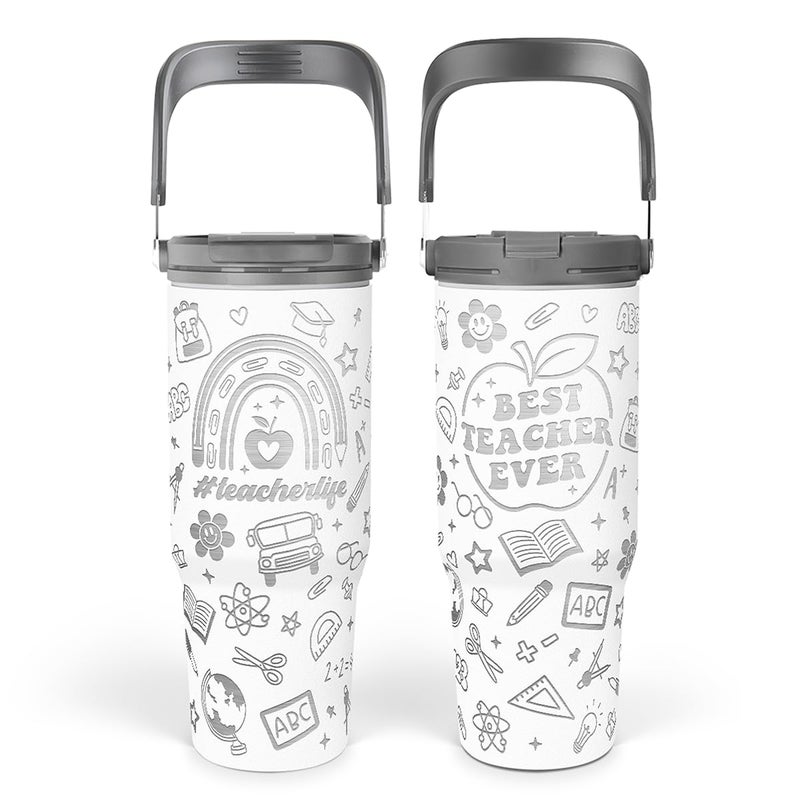 SANDJEST Teacher Appreciation Gifts  Best Teacher Ever Tumbler 30oz  Stainless Steel Insulated Tumblers Coffee Travel Cup with Handle & Flip Straw  Teachers Gifts from Student for Birthday Christmas Grad - Image 1